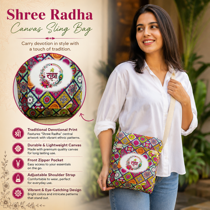 Shree Radha Printed Canvas Crossbody Sling Bag 👜