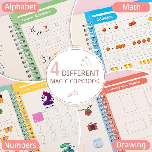 Magic Practice Copybook – 4 Books + Pen + 10 Refills ✍️