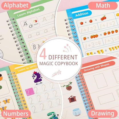 Magic Practice Copybook – 4 Books + Pen + 10 Refills ✍️