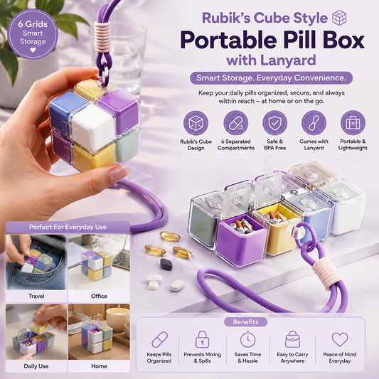 Portable Rubik’s Cube Style Multi-Grid Pill Box 💊