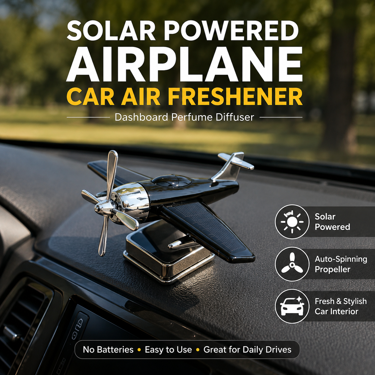 ✈️ Solar-Powered Airplane Car Air Freshener – Stylish Dashboard Perfume Diffuser