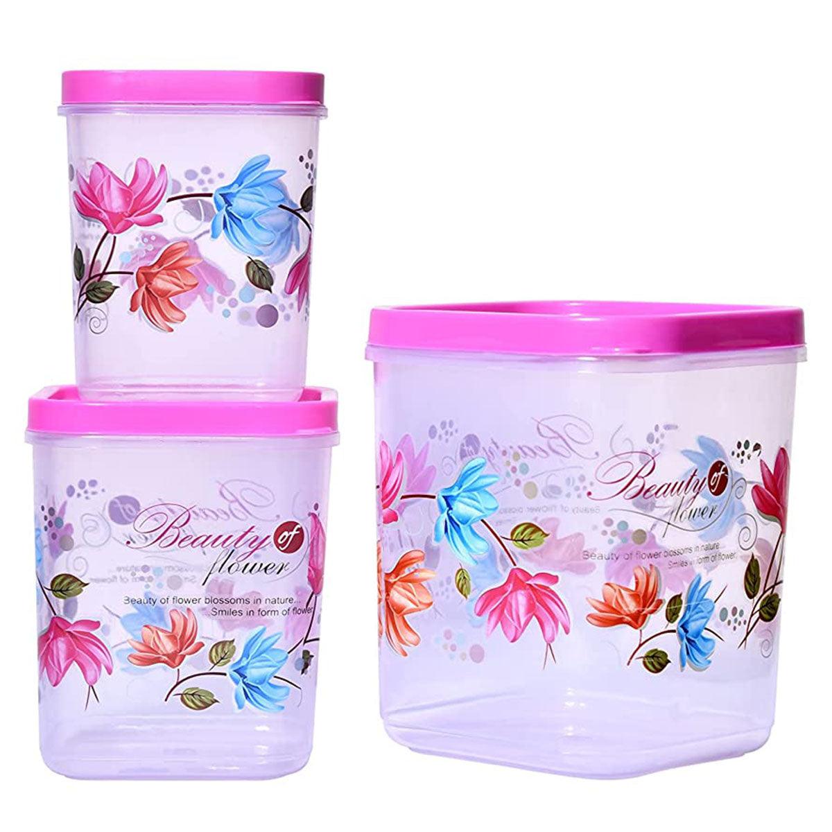 Kitchen Storage Containers Transparent 1000 ml, 2000 ml, 3000 ml Set of 3 Pink - TruVeli