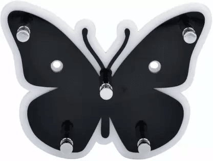 TruVeli Butterfly Shape Acrylic Key Holder-5 Hooks, White, Black - TruVeli