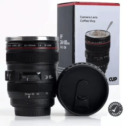 Camera Lens Shaped Coffee Mug Flask With Lid - TruVeli