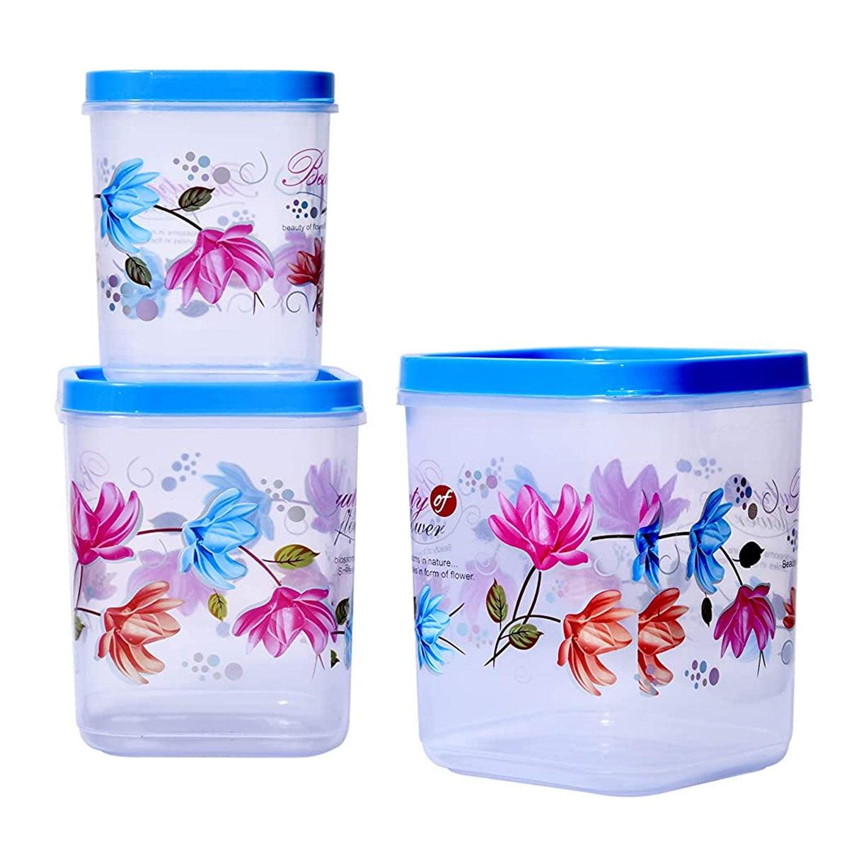 Kitchen Storage Containers Transparent 1000 ml, 2000 ml, 3000 ml Set of 3 Blue - TruVeli