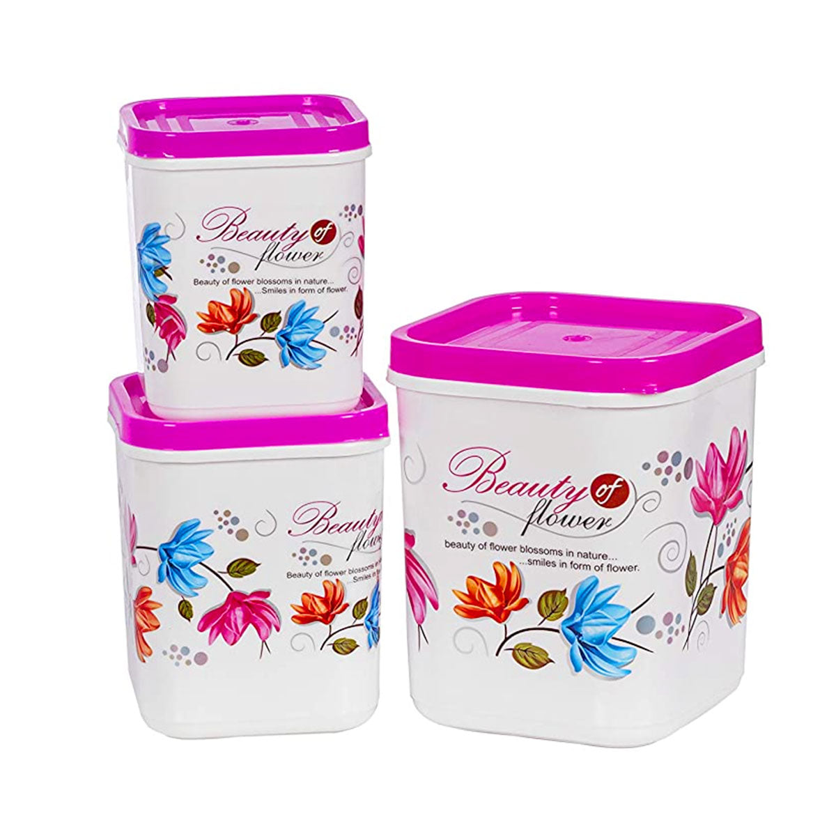 Kitchen Storage Containers 1000 ml, 2000 ml, 3000 ml Set of 3 Pink
