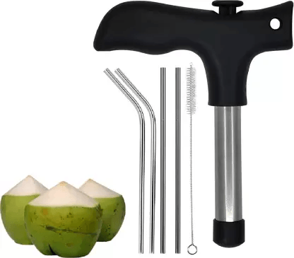 Coconut Opener with 4 Reusable Straws and Brush - TruVeli