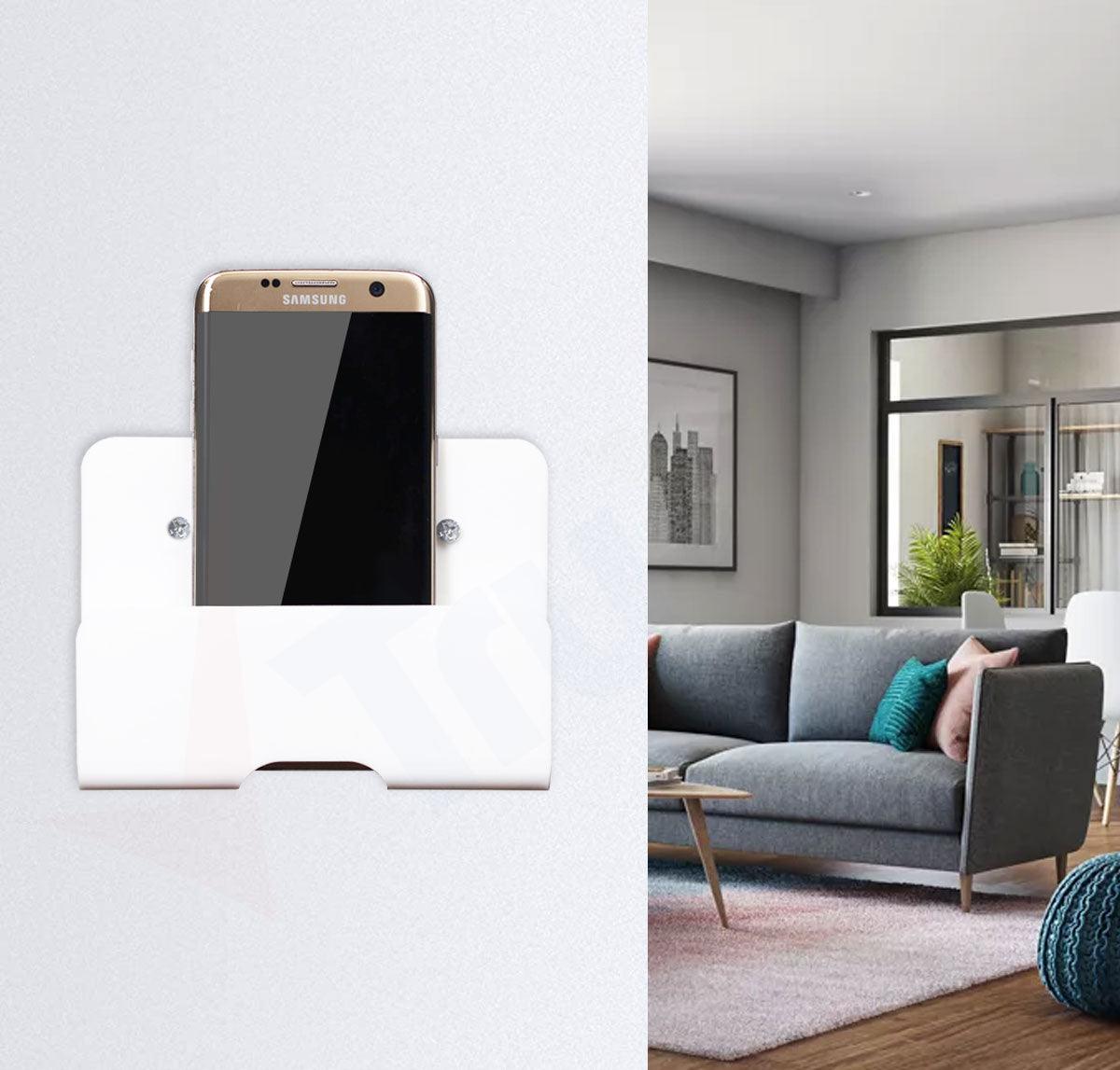 Acrylic Wall Mounted Single Curved Mobile Stand with Data Cable Receiving Hole - TruVeli