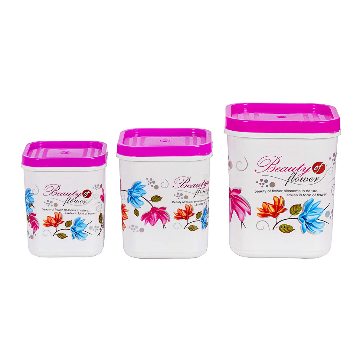 Kitchen Storage Containers 1000 ml, 2000 ml, 3000 ml Set of 3 Pink