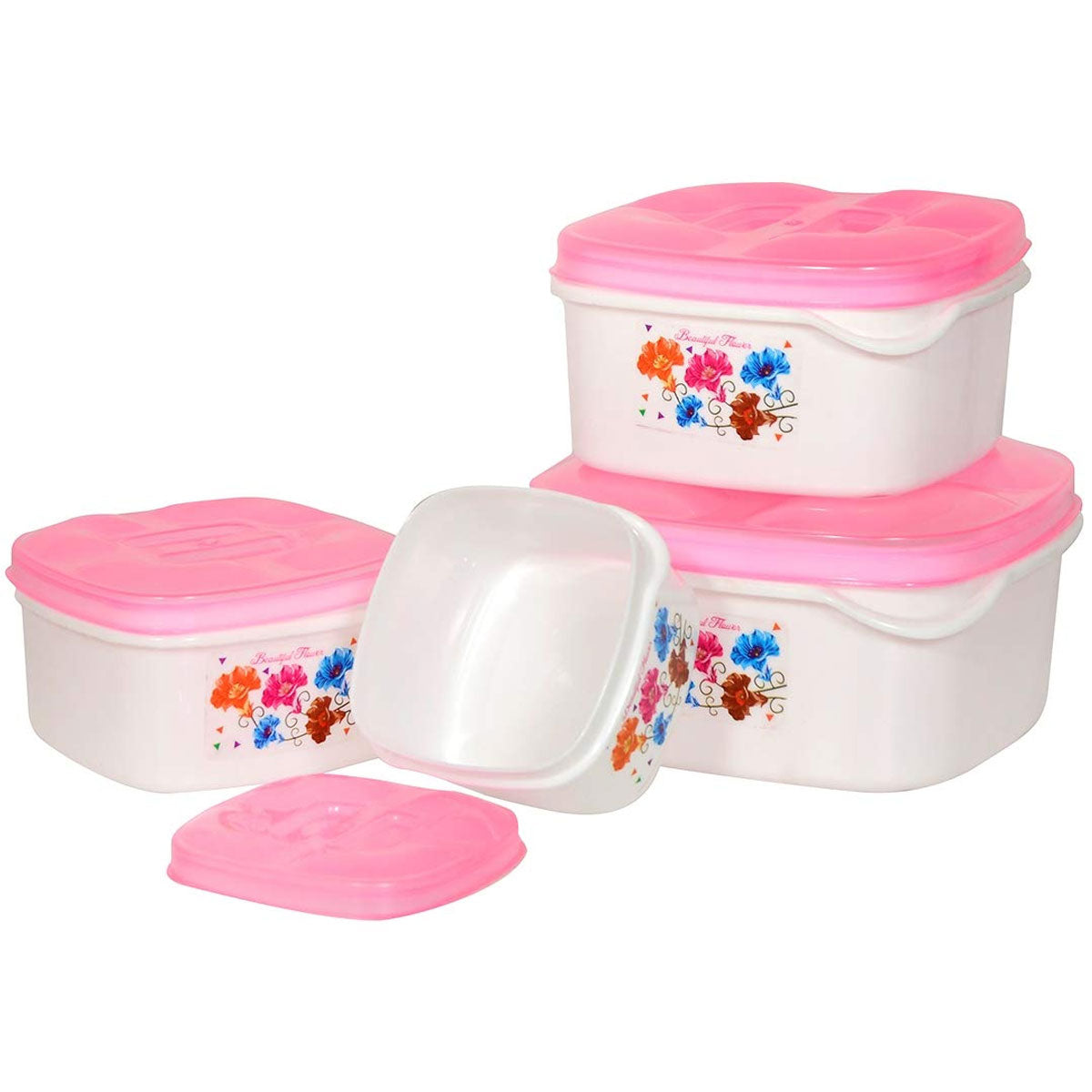 Square Modular Plastic Container Set of 4 Pink