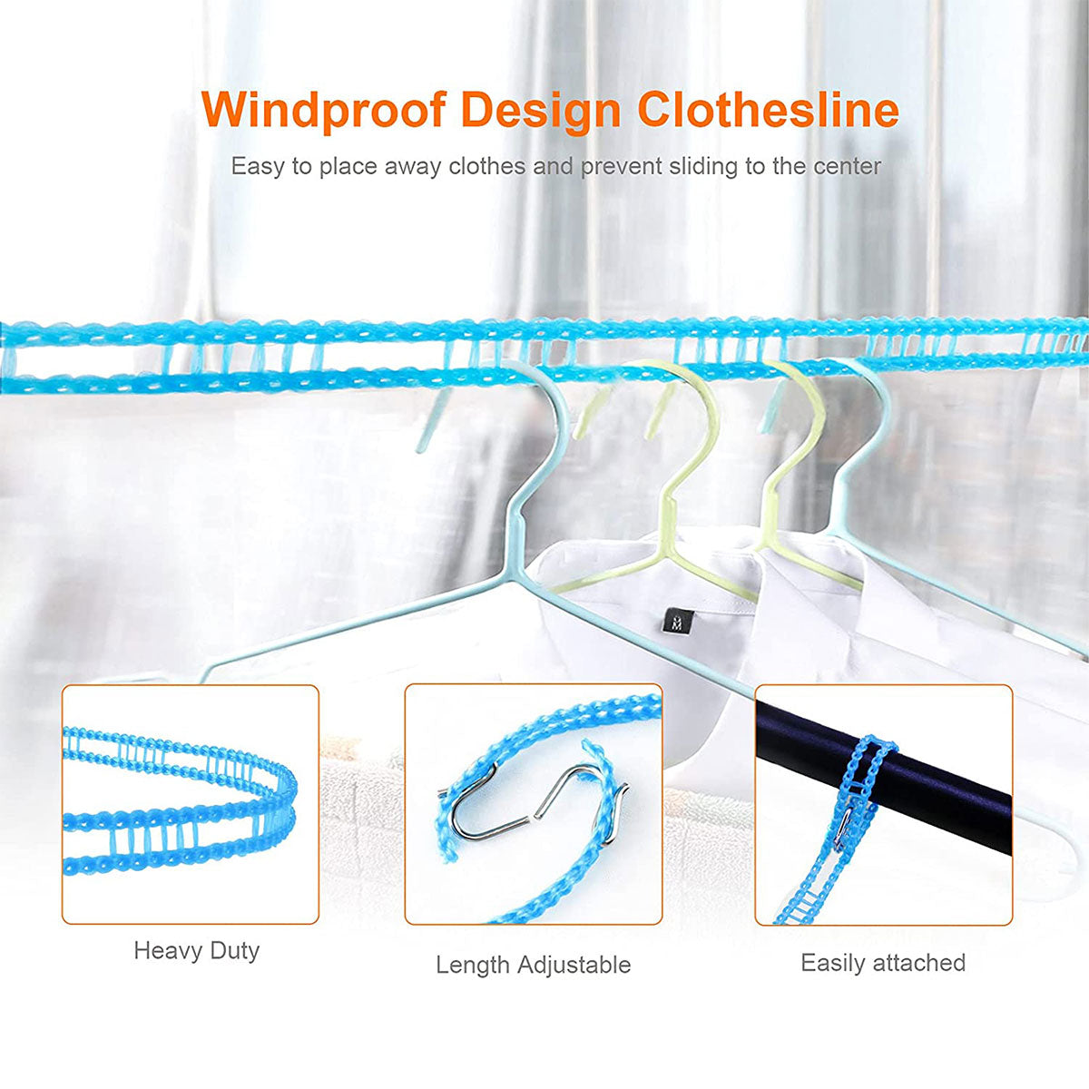 Windproof Non Slip Clothesline 16.4 Feet