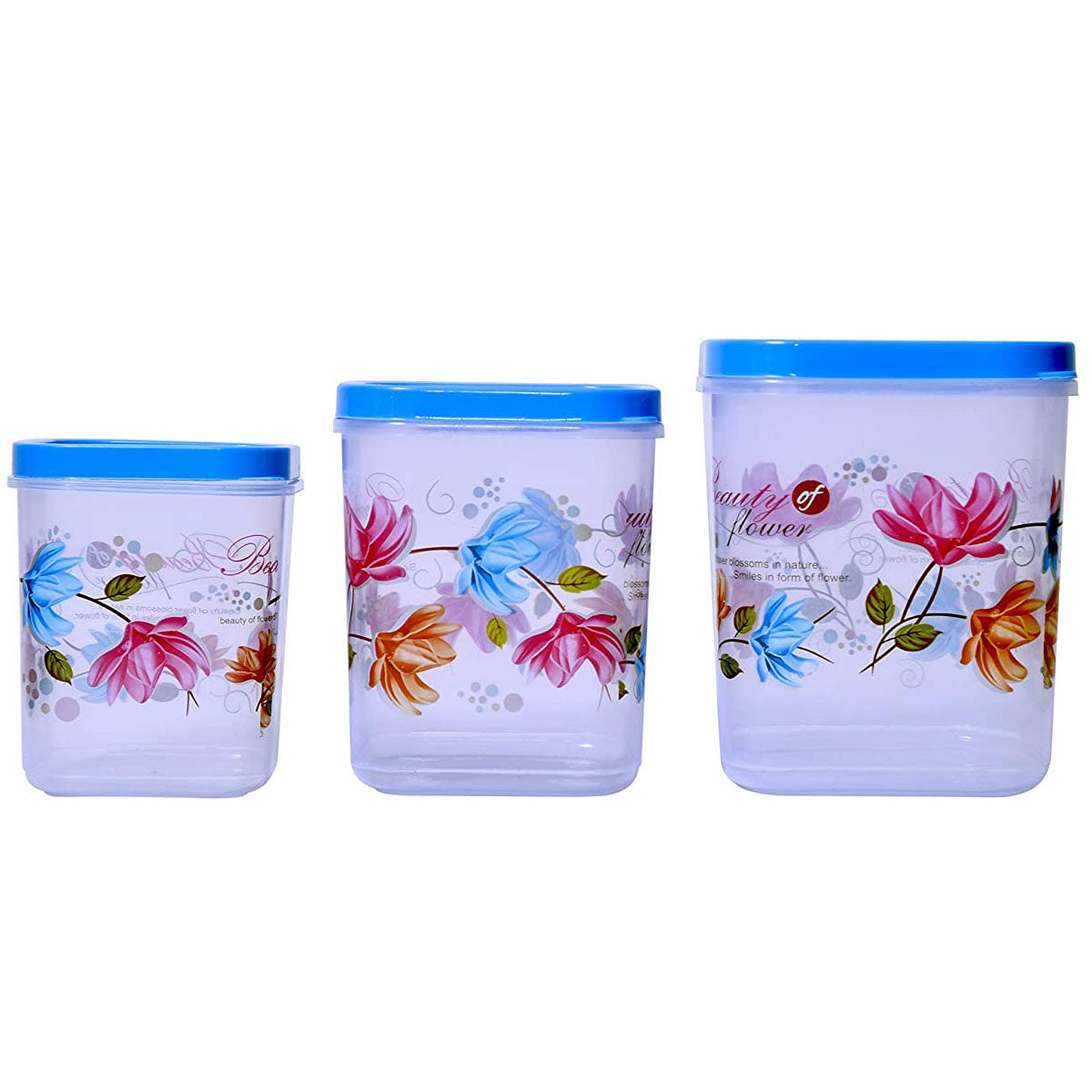 Kitchen Storage Containers Transparent 1000 ml, 2000 ml, 3000 ml Set of 3 Blue