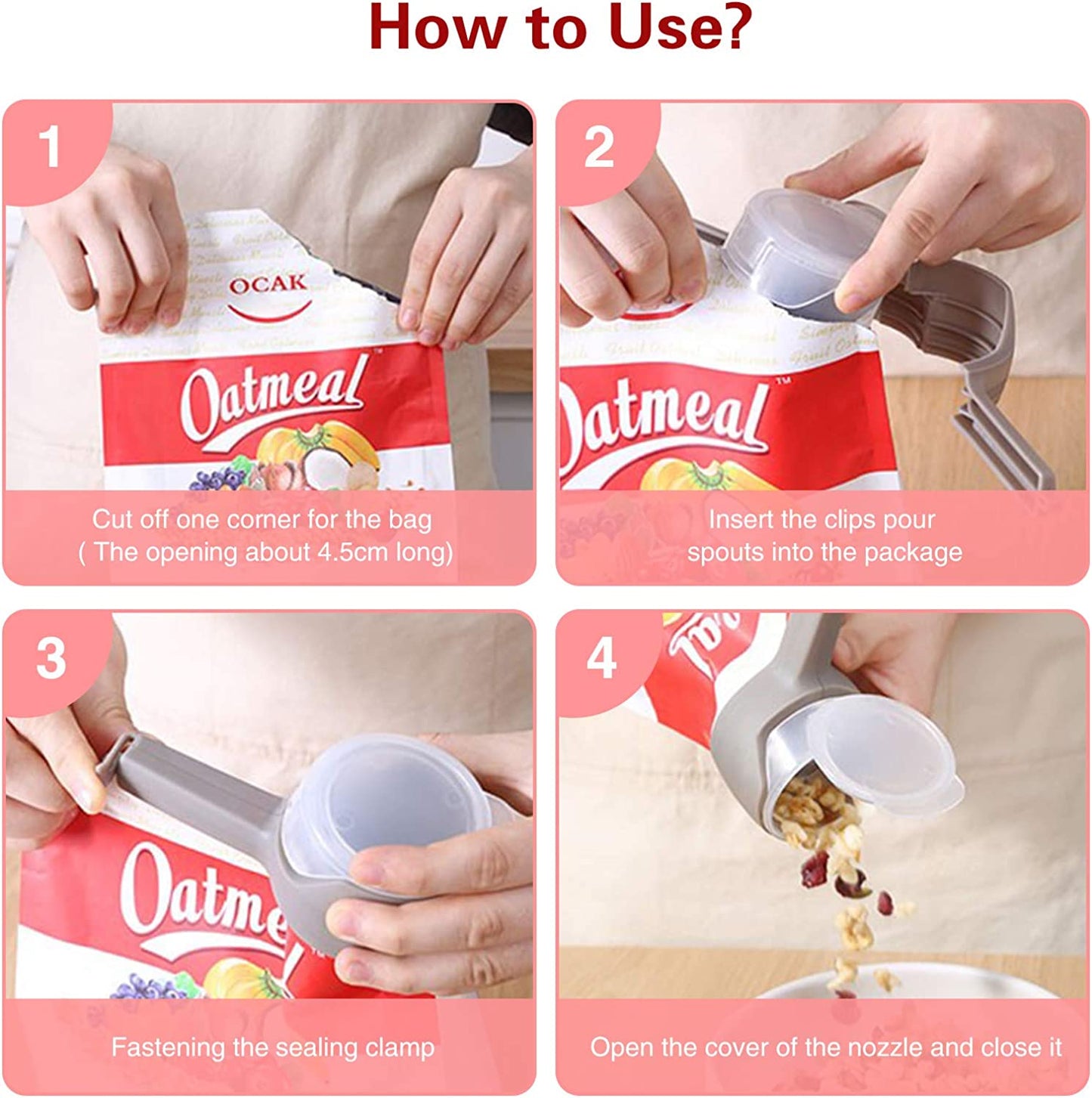 Food Storage Sealing Clips with Pour Spouts (4 Pcs.)