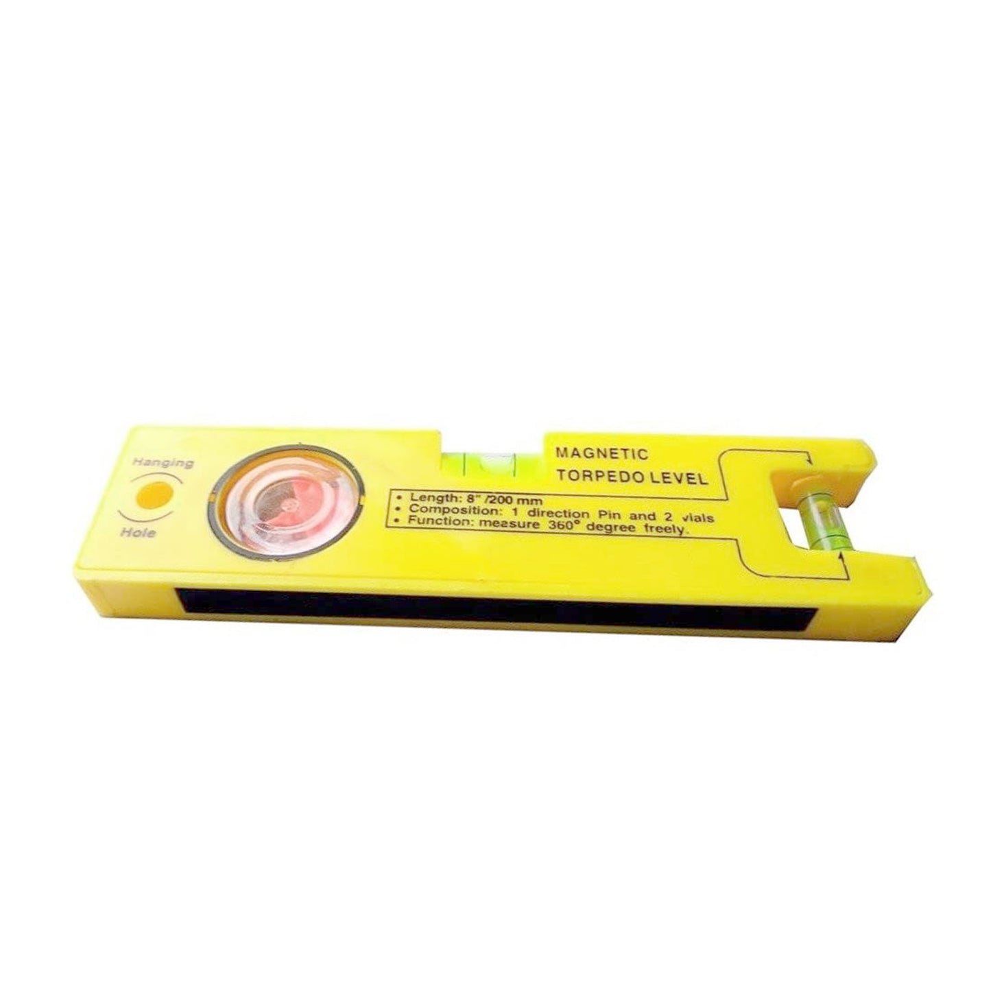 8-Inch Magnetic Torpedo Level with 1 Direction Pin | 2 Vials and 360 Degree View