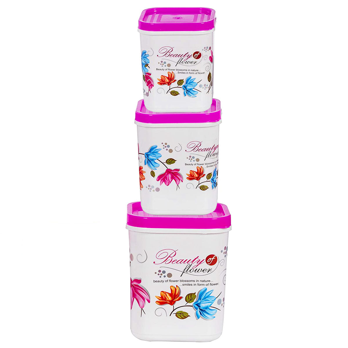 Kitchen Storage Containers 1000 ml, 2000 ml, 3000 ml Set of 3 Pink