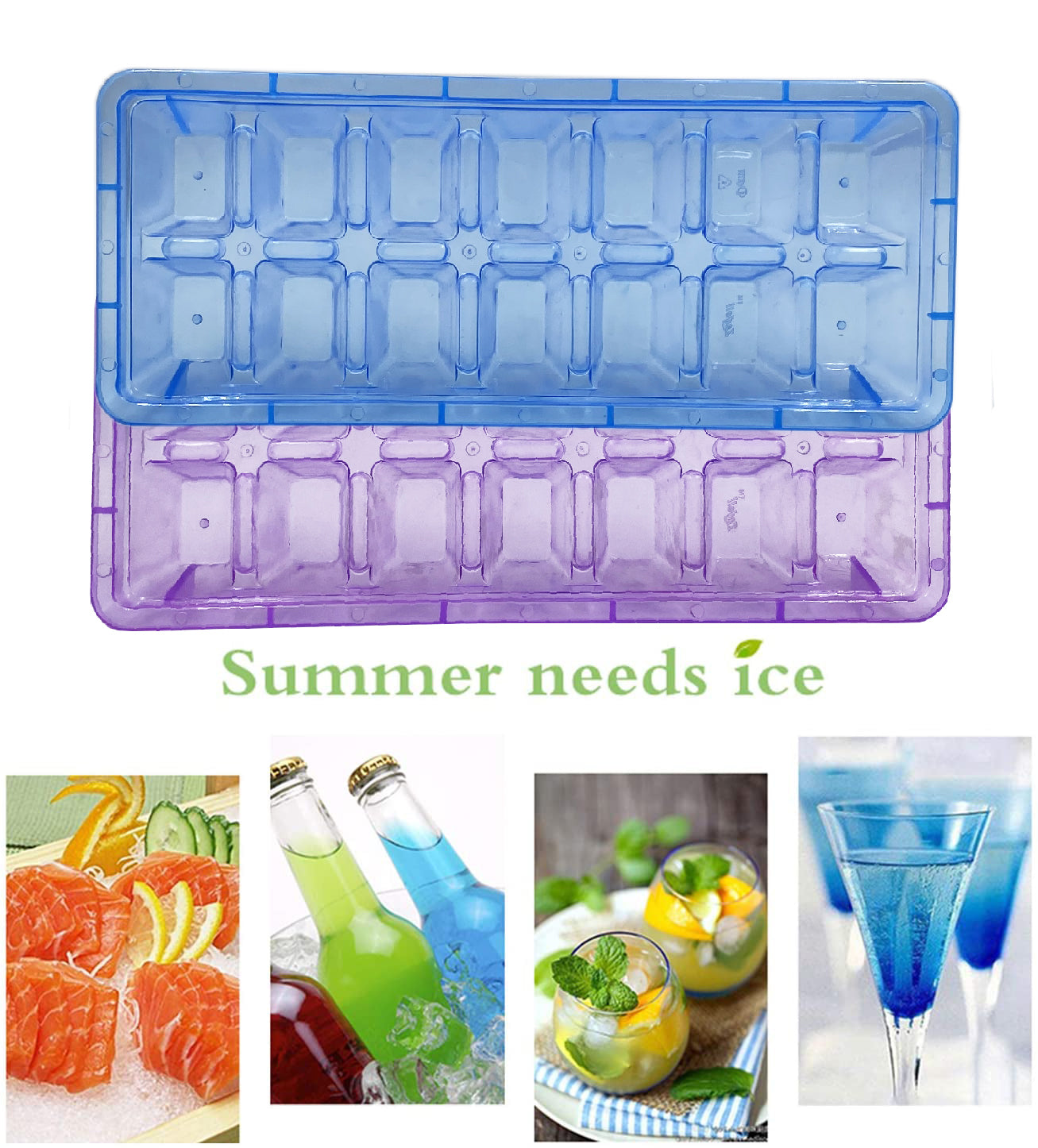 Plastic Ice Cube Trays for Freezer - BPA Free Plastic - 14 Classic-Size Ice Cubes Per Tray with Easy-Release Design - Multicolor