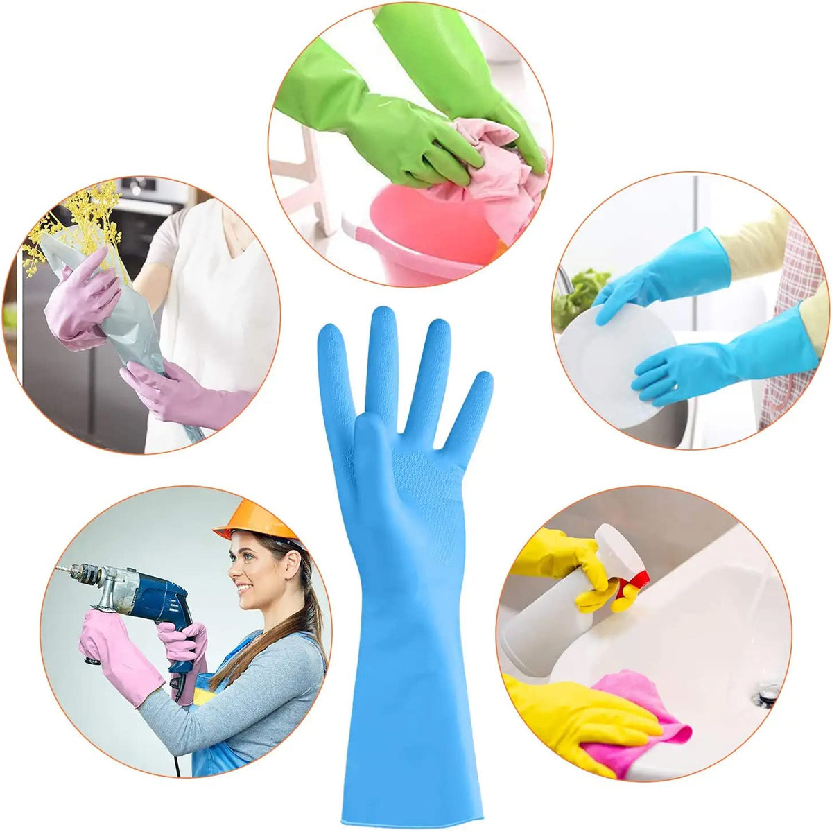 Reusable Rubber Blue Hand Gloves