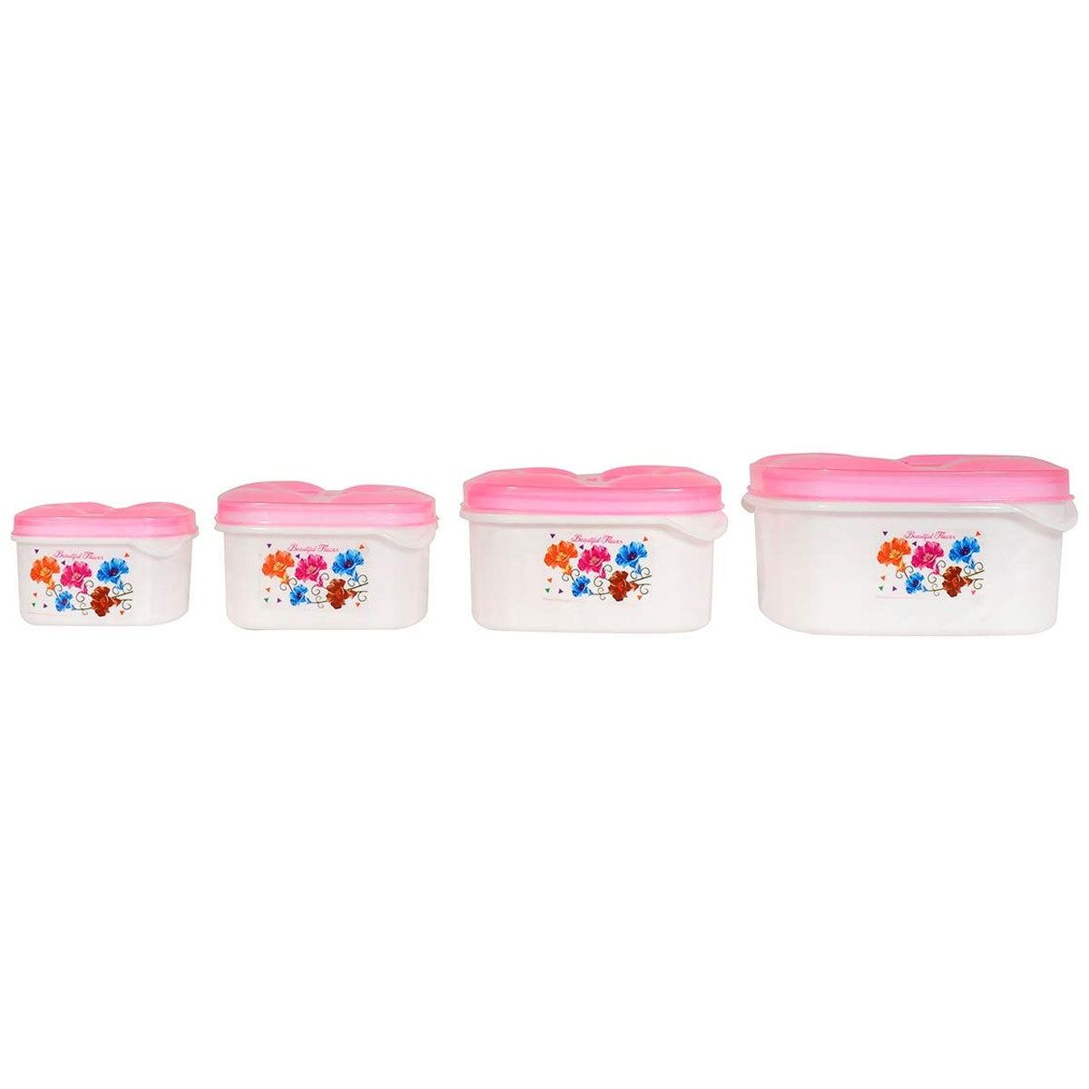 Square Modular Plastic Container Set of 4 Pink