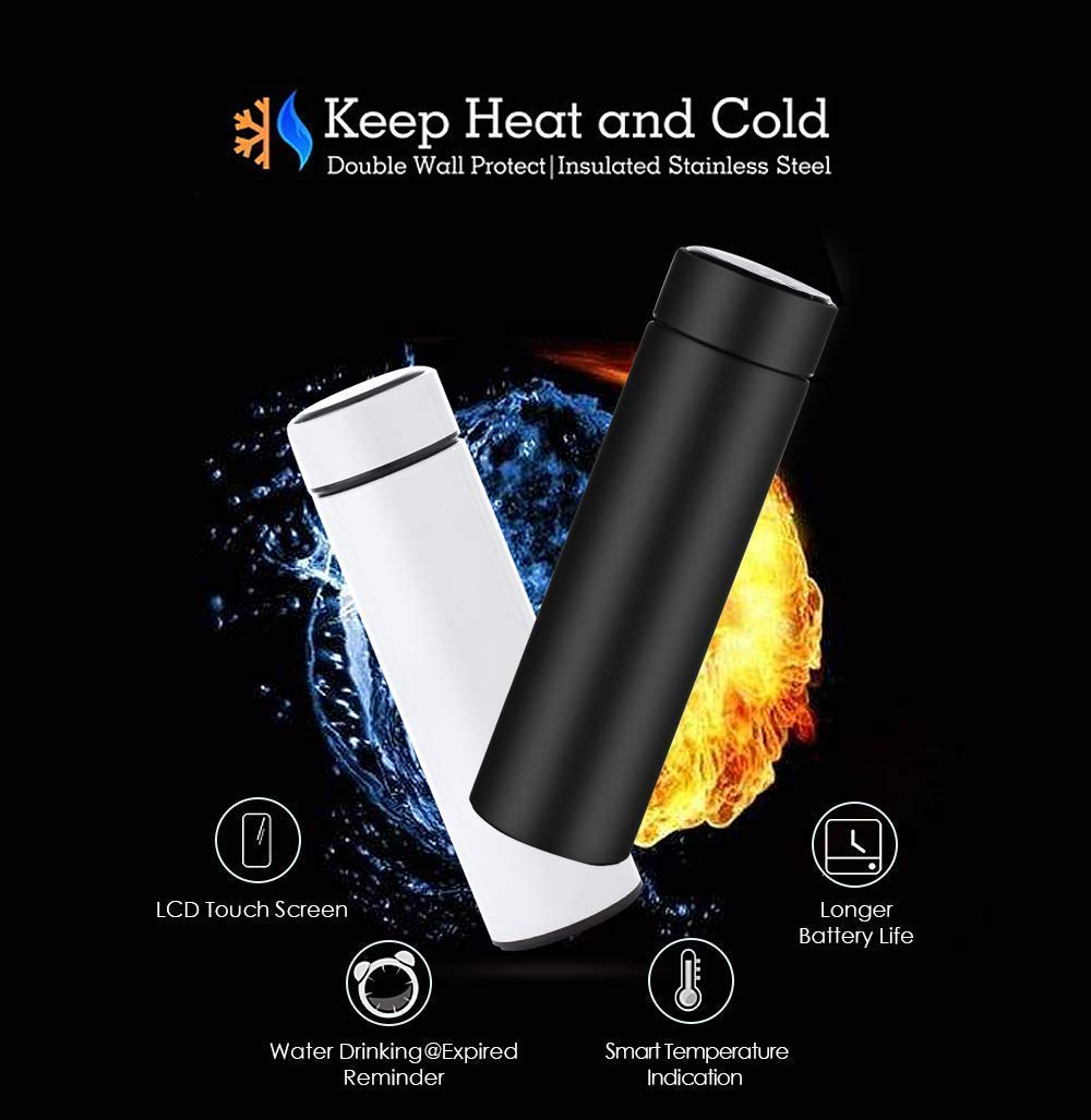 Temperature Water Bottle (Black, 500ml)