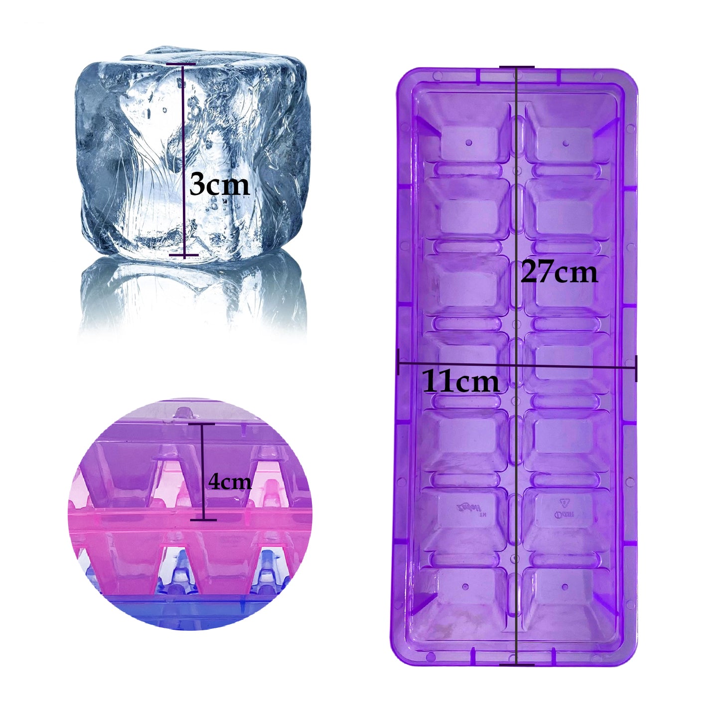 Plastic Ice Cube Trays for Freezer - BPA Free Plastic - 14 Classic-Size Ice Cubes Per Tray with Easy-Release Design - Multicolor