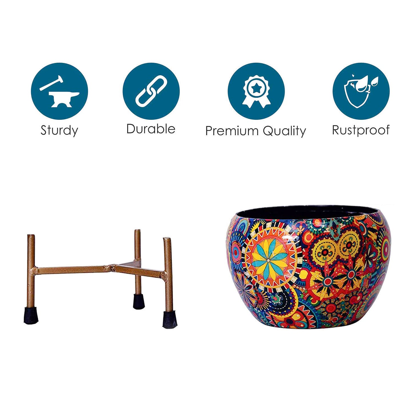 Printed Flower Pots with Iron Stand