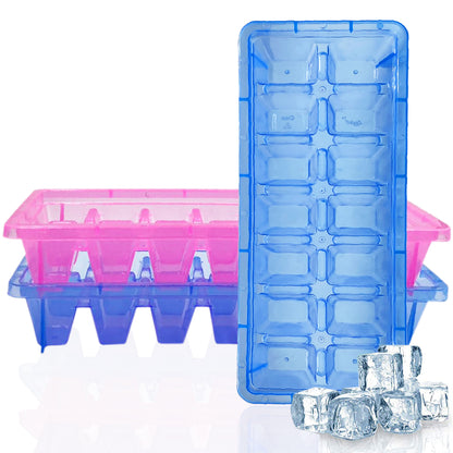 Plastic Ice Cube Trays for Freezer - BPA Free Plastic - 14 Classic-Size Ice Cubes Per Tray with Easy-Release Design - Multicolor
